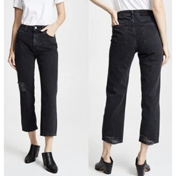 DL1961 Jerry High Rise Vintage Straight Distressed Black Jeans - Picture 1 of 12
